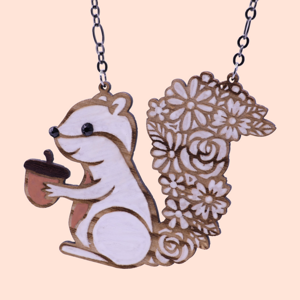 Wood Squirrel Necklace